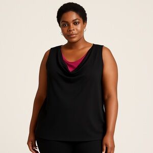 I.E. Woman Black Cowl Neck Sleeveless Blouse Pink Lining 1X